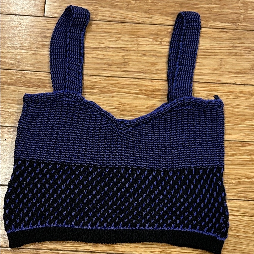 Zara Blue and Black Festival Whimsigoth Knit Crop Tank Top Women’s Small